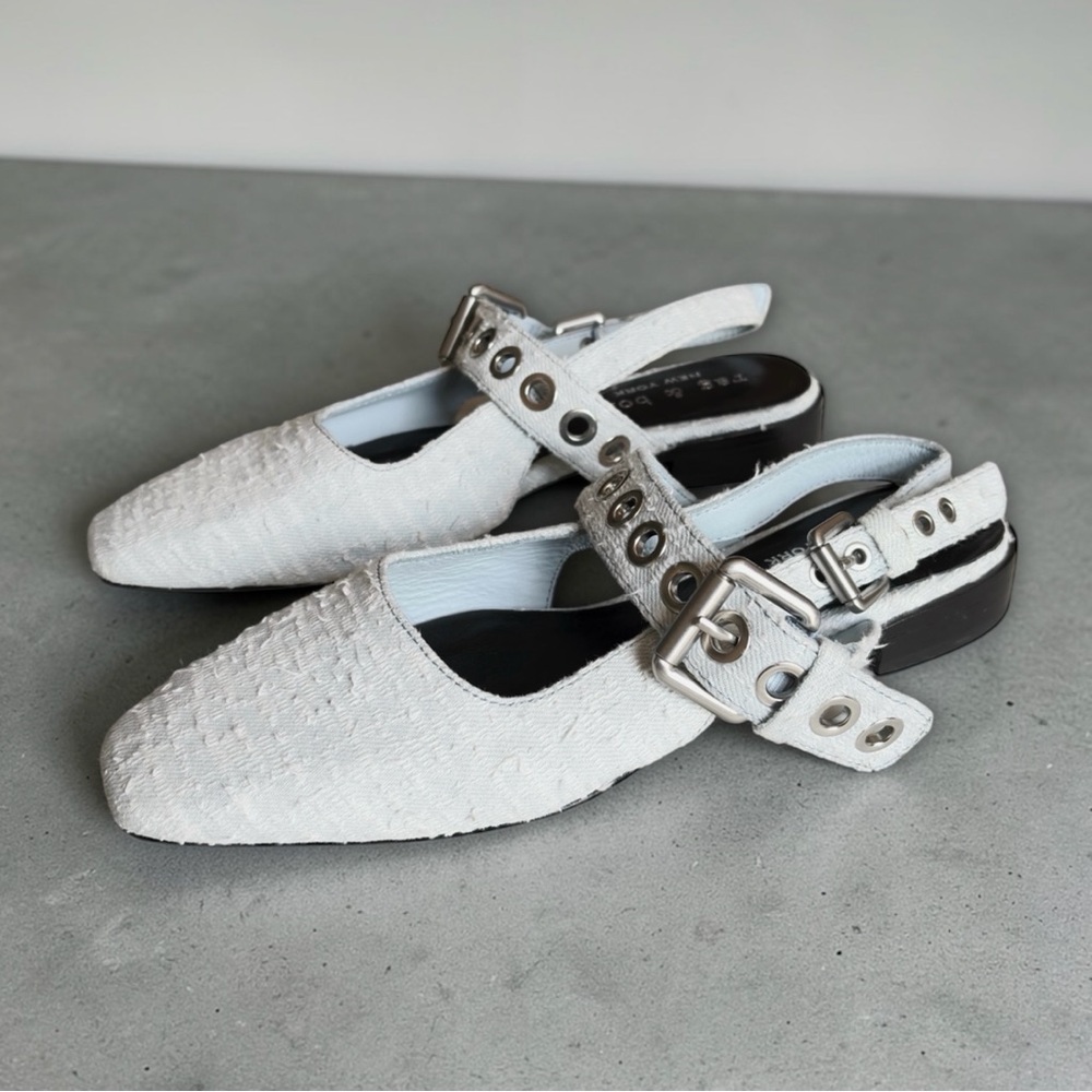 🌟SALE Rag & Bone Moto Astra Boucle Slingback Flats Denim Blue